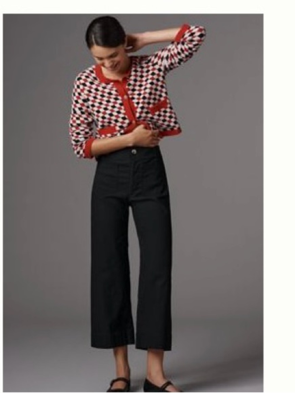Maeve Black Wide-Leg Capris with Front Patch Pockets